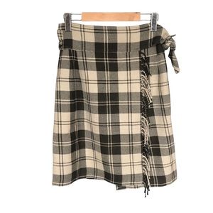 Max Mara knee length plaid wool wrap skirt